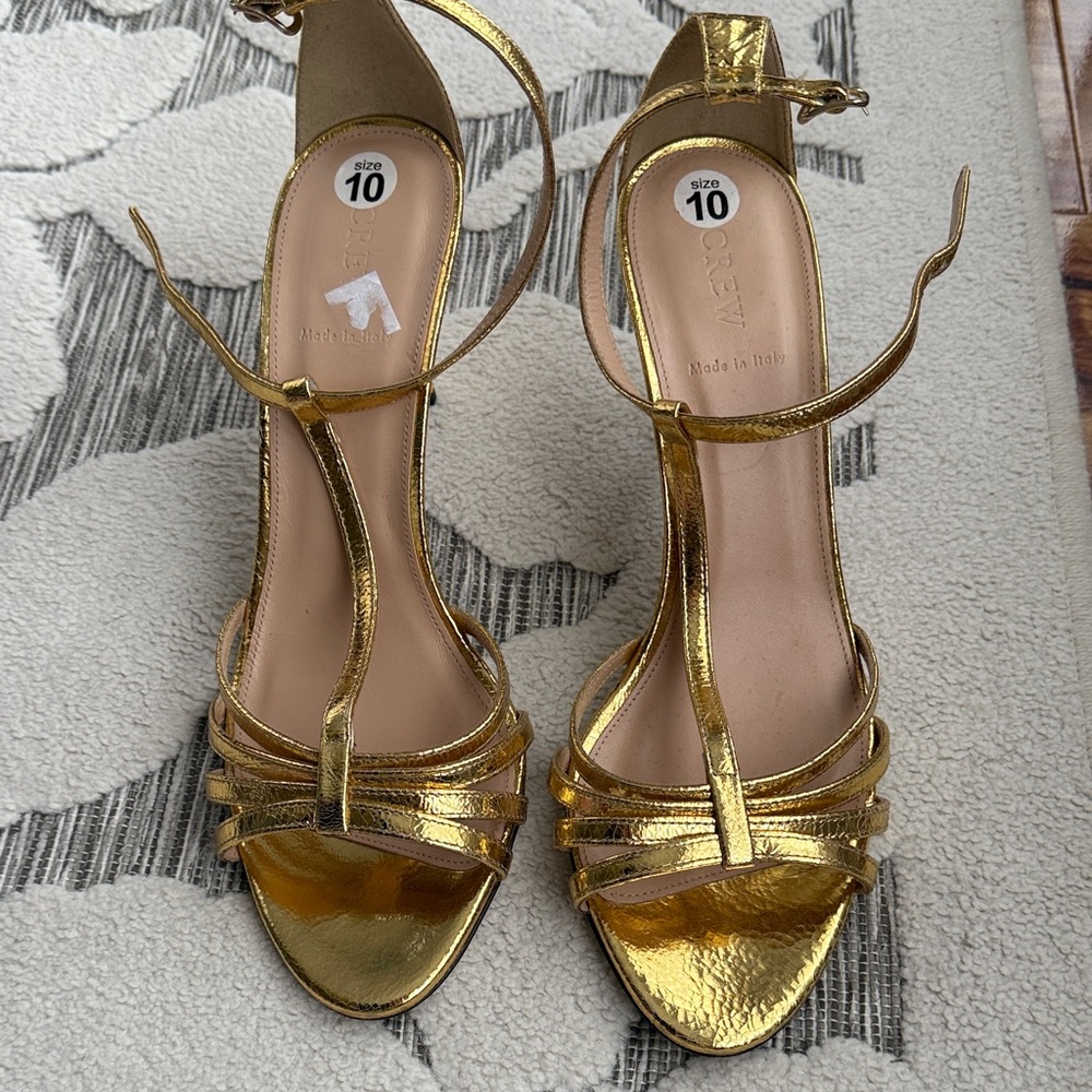 J. Crew Shimmering Gold Strappy Heels - Picture 2 of 8